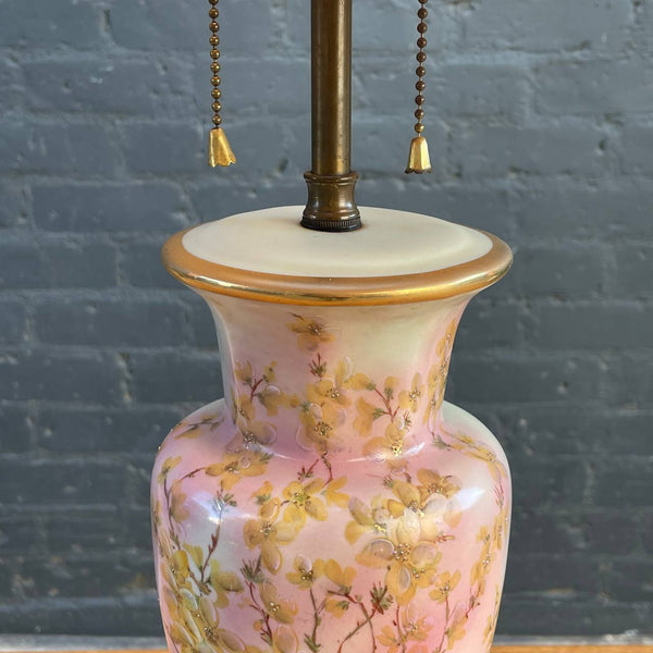 Vintage French Style Porcelain & Brass Table Lamp with Shade, c.1960’s