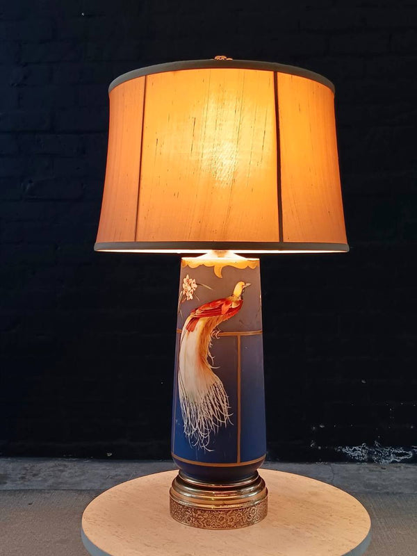 Vintage French Porcelain & Brass Table Lamp with Bird Motif, c.1950’s