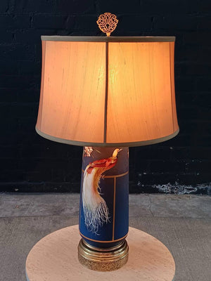 Vintage French Porcelain & Brass Table Lamp with Bird Motif, c.1950’s
