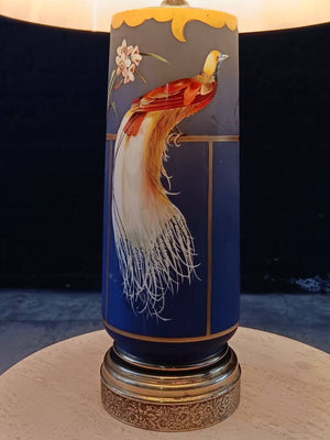 Vintage French Porcelain & Brass Table Lamp with Bird Motif, c.1950’s