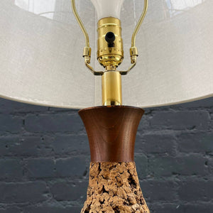 Mid-Century Modern Walnut & Cork Table Lamp with New Shade