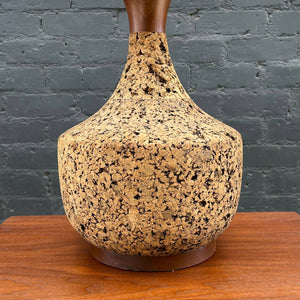 Mid-Century Modern Walnut & Cork Table Lamp with New Shade