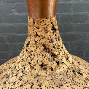 Mid-Century Modern Walnut & Cork Table Lamp with New Shade