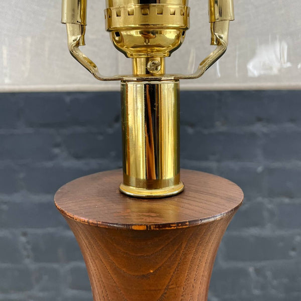 Mid-Century Modern Walnut & Cork Table Lamp with New Shade