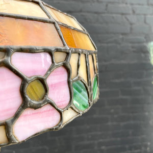 Vintage Art Deco Style Brass Floor Lamp with Tiffany Style Shade, c.1940’s