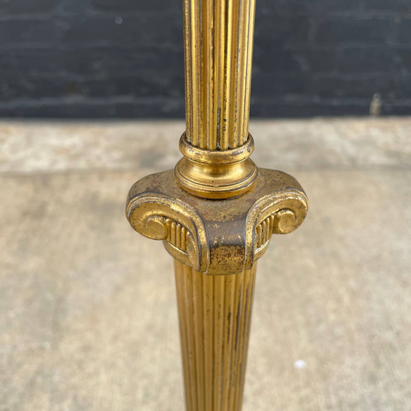 Vintage Art Deco Style Brass Floor Lamp with Tiffany Style Shade, c.1940’s