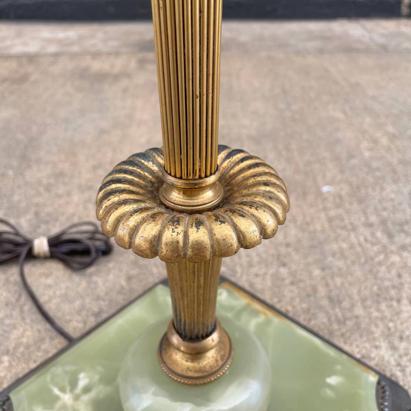 Vintage Art Deco Style Brass Floor Lamp with Tiffany Style Shade, c.1940’s