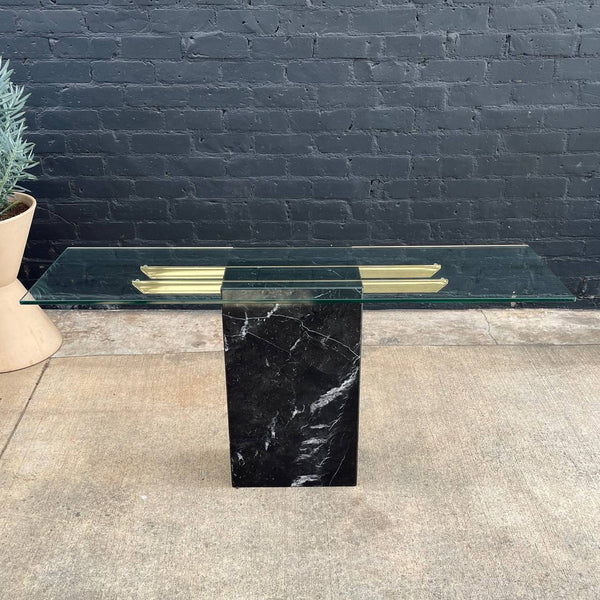 Vintage Mid-Century Modern Black Marble Console Table with New Glass Top, c.1970’s