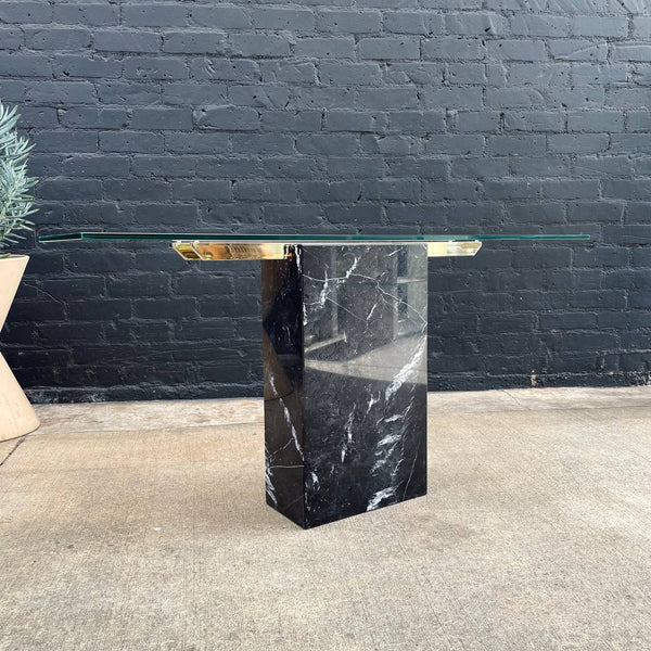 Vintage Mid-Century Modern Black Marble Console Table with New Glass Top, c.1970’s