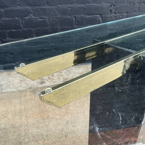 Vintage Mid-Century Modern Black Marble Console Table with New Glass Top, c.1970’s