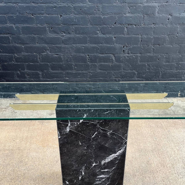 Vintage Mid-Century Modern Black Marble Console Table with New Glass Top, c.1970’s