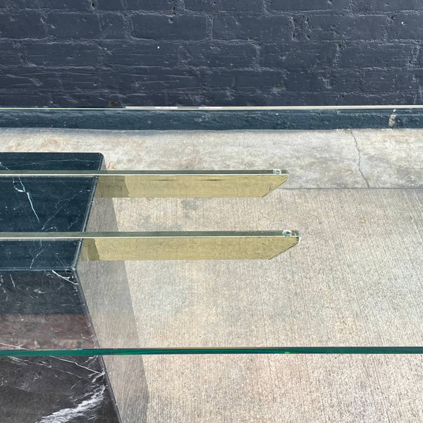 Vintage Mid-Century Modern Black Marble Console Table with New Glass Top, c.1970’s