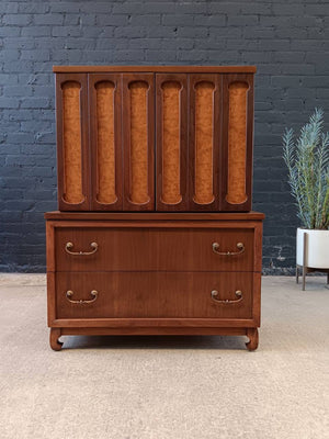 Mid-Century Modern Walnut & Burl Wood Highboy Dresser, c.1960’s