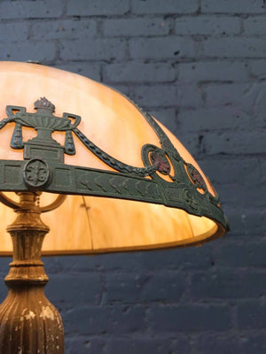 Vintage Art Deco Style Table Lamp with Decorative Glass Shade, c.1930’s