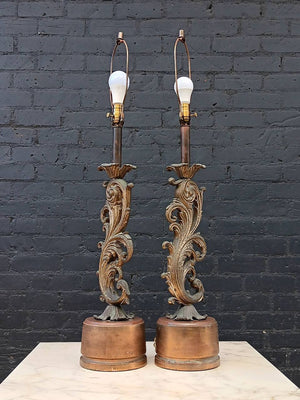 Pair of Italian Baroque Patinated Brass Table Lamps, c.1960’s