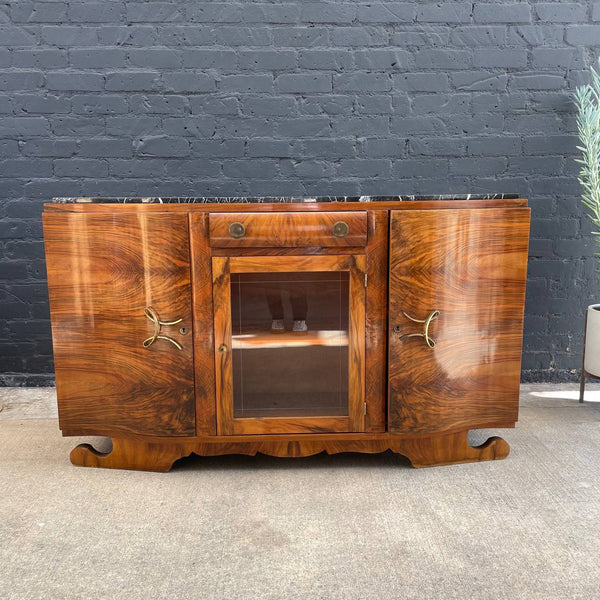 Antique Art Deco Sideboard Credenza with Black Marble Top, c.1930’s