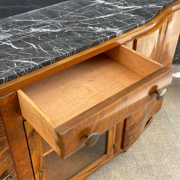 Antique Art Deco Sideboard Credenza with Black Marble Top, c.1930’s