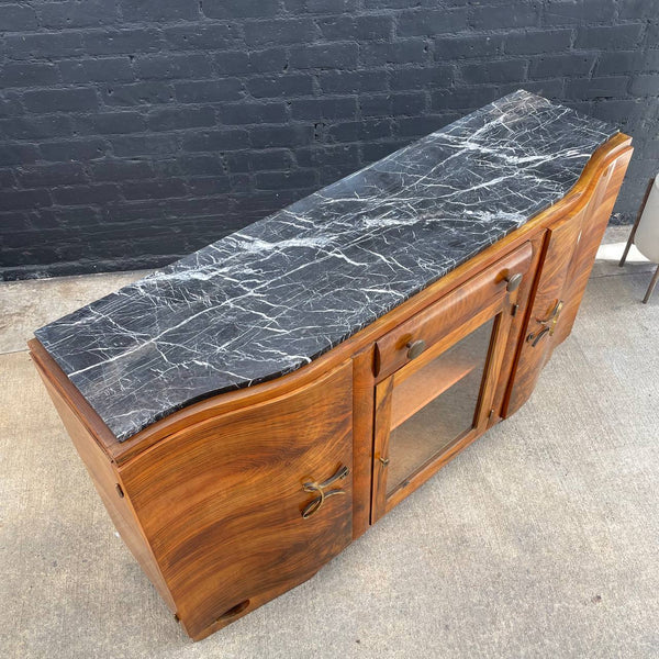 Antique Art Deco Sideboard Credenza with Black Marble Top, c.1930’s