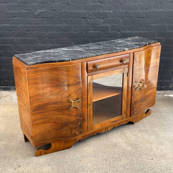 Antique Art Deco Sideboard Credenza with Black Marble Top, c.1930’s