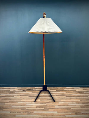 Mid-Century Modern Oak & Brass Arc Floor Lamp by Nova, c.1970’s