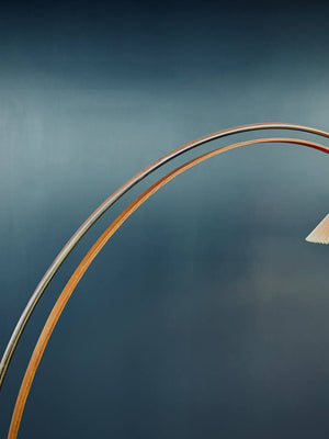 Mid-Century Modern Oak & Brass Arc Floor Lamp by Nova, c.1970’s