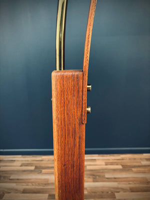 Mid-Century Modern Oak & Brass Arc Floor Lamp by Nova, c.1970’s
