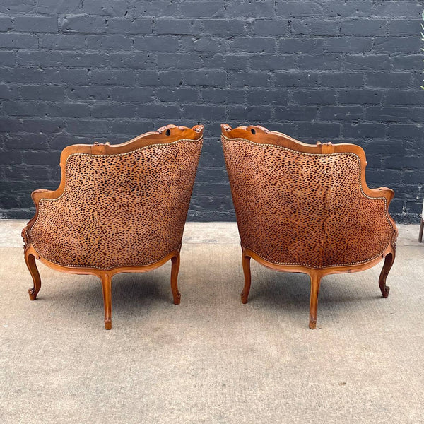 Pair of French Louis XVI Carved Walnut Armchairs, c.1940’s