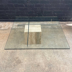 Vintage Mid-Century Modern Travertine Stone & Chrome Coffee Table with Glass Top, c.1970’s