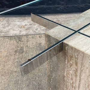 Vintage Mid-Century Modern Travertine Stone & Chrome Coffee Table with Glass Top, c.1970’s