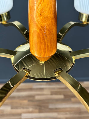 Mid-Century Modern Sculpted Walnut & Brass Chandelier, c.1960’s