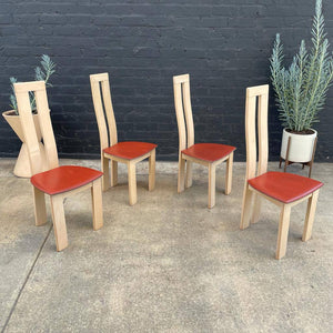 Set of 4 Vintage High-Back Lounge Chairs with Leather Seats, c.1980’s