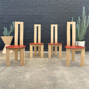 Set of 4 Vintage High-Back Lounge Chairs with Leather Seats, c.1980’s