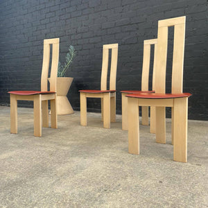 Set of 4 Vintage High-Back Lounge Chairs with Leather Seats, c.1980’s