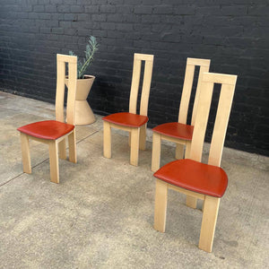 Set of 4 Vintage High-Back Lounge Chairs with Leather Seats, c.1980’s