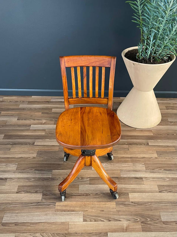 Mid-Century Oak Swivel Office Desk Chair, c.1940’s