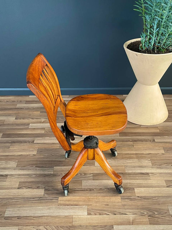 Mid-Century Oak Swivel Office Desk Chair, c.1940’s