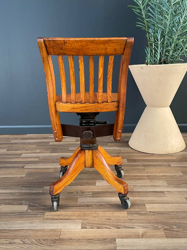 Mid-Century Oak Swivel Office Desk Chair, c.1940’s