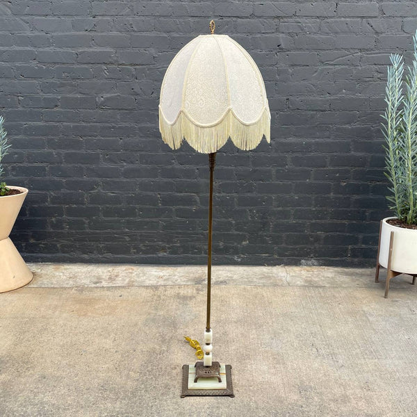 Antique Style Floor Lamp with Onyx Stone & original Shade, c.1940’s