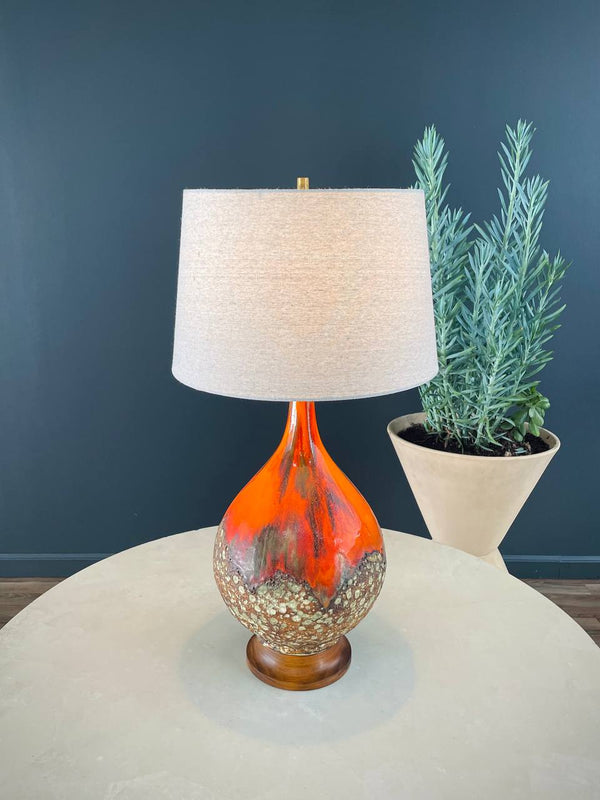 Mid-Century Modern Orange Glazed Ceramic Table Lamp, c.1960’s