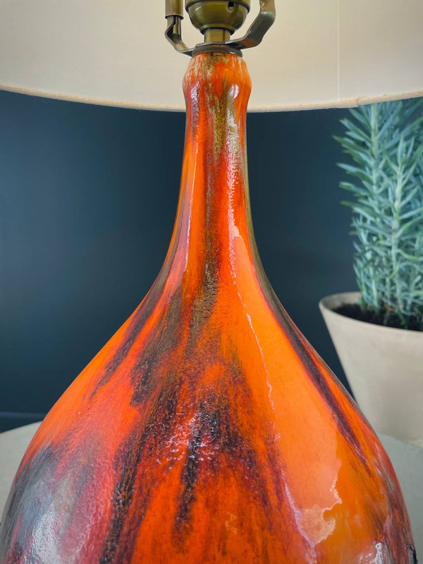 Mid-Century Modern Orange Glazed Ceramic Table Lamp, c.1960’s