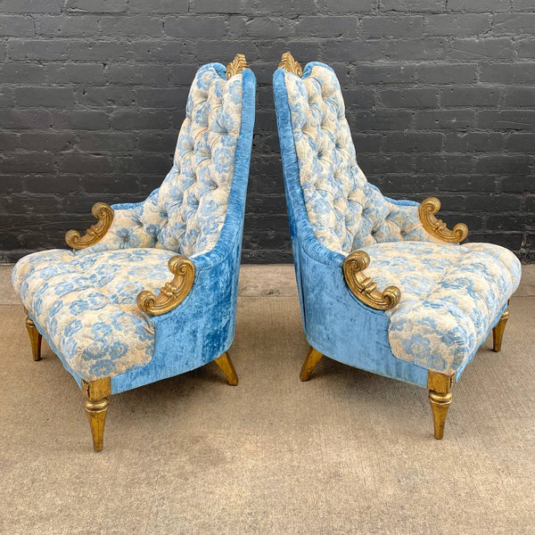 Pair of Gold Leaf Antique Carved Wood Armchairs