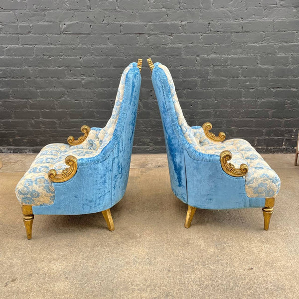 Pair of Gold Leaf Antique Carved Wood Armchairs