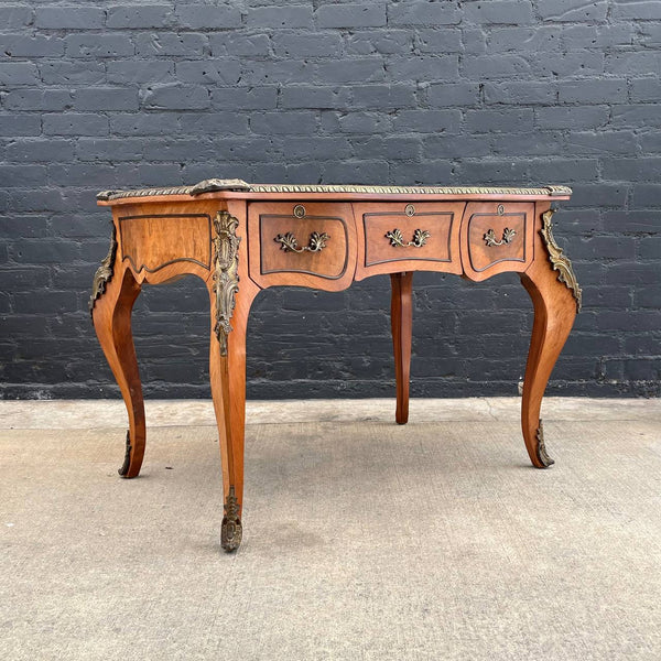 Antique French Louis XVI Styles Carved Desk with Leather Top