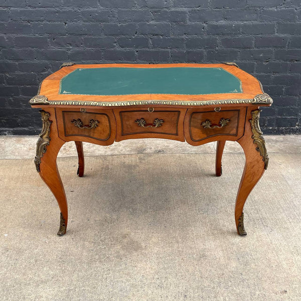 Antique French Louis XVI Styles Carved Desk with Leather Top