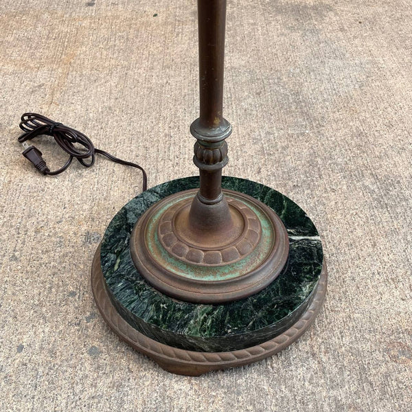 Vintage Art Deco Style Brass & Marble Floor Lamp with Tiffany Style Shade, c.1940’s