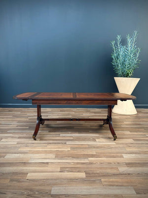 Traditional Duncan-Phyfe Style Mahogany Coffee Table with Tooled Leather Top, c.1930’s