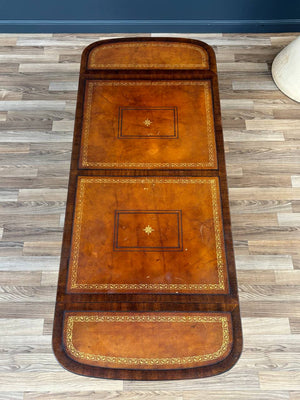 Traditional Duncan-Phyfe Style Mahogany Coffee Table with Tooled Leather Top, c.1930’s