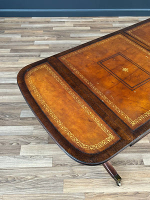 Traditional Duncan-Phyfe Style Mahogany Coffee Table with Tooled Leather Top, c.1930’s