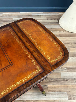 Traditional Duncan-Phyfe Style Mahogany Coffee Table with Tooled Leather Top, c.1930’s