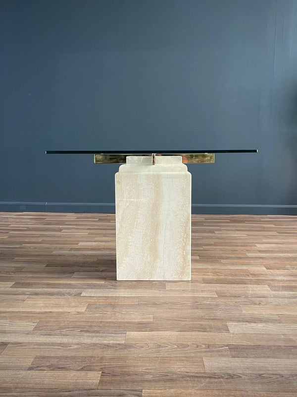 Mid-Century Modern Travertine Stone & Brass Side Table, c.1970’s